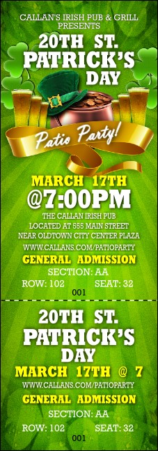 St. Patrick's Day Party Reserved Event Ticket Product Front