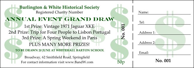 Dollar Sign Money Raffle Ticket