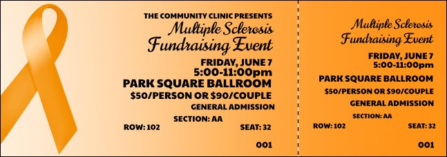 Orange Ribbon Reserved Event Ticket Product Front