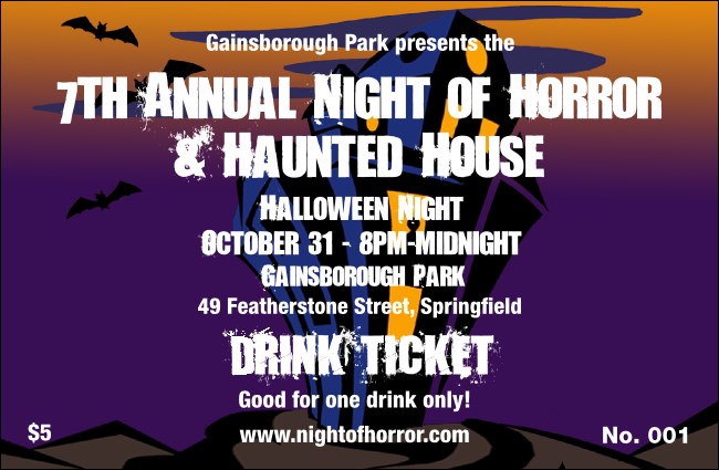 Haunted House Colored Drink Ticket Product Front