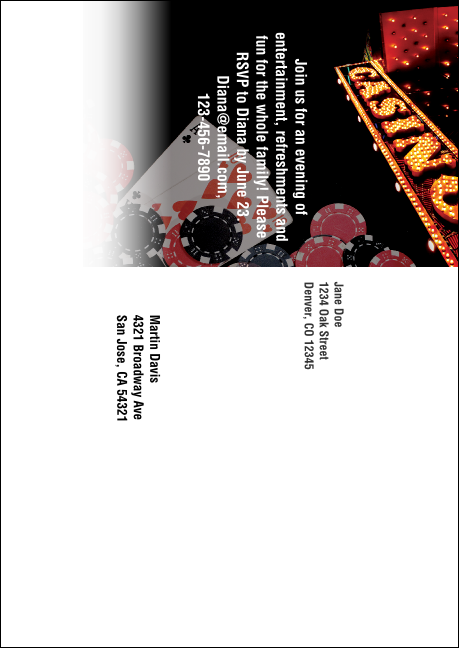 Casino Night Postcard Mailer Product Back