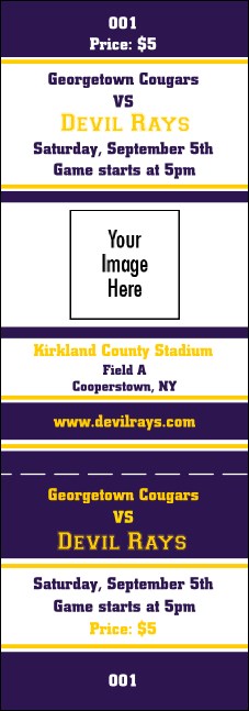 Sports Ticket 001 Purple & Yellow Product Front