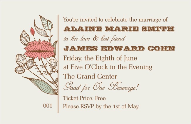 Wedding Flower Motif Drink Ticket Product Front